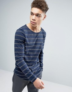 Длинный лонгслив в полоску с закругленным краем ASOS - Темно-синий