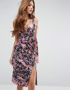 Платье миди с запахом и анималистическим принтом ASOS - Мульти