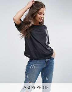 Футболка из ткани с добавлением льна ASOS PETITE - Черный