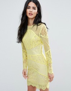 Кружевное облегающее платье мини со вставками Forever Unique - Желтый