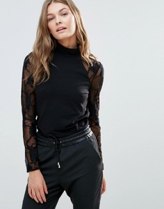 Топ с высоким воротом и длинными кружевными рукавами Only New Cinderell - Черный