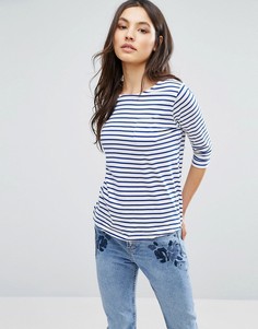 Футболка в полоску с рукавами 3/4 New Look - Синий