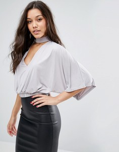 Топ с чокером и глубоким вырезом ASOS - Серый