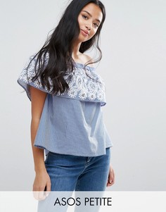 Топ в полоску с открытыми плечами и вышивкой ASOS PETITE - Мульти