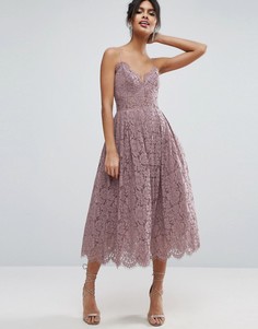 Кружевное платье миди для выпускного ASOS - Фиолетовый