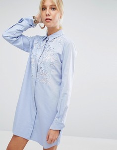 Платье-рубашка с кружевной вставкой Sportmax Code - Синий