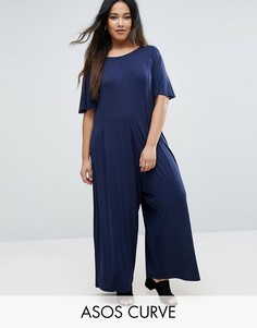 Комбинезон с короткими рукавами и завязкой сзади ASOS CURVE - Темно-синий
