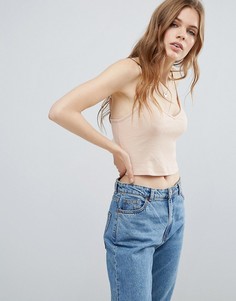 Укороченный топ на тонких бретельках в рубчик ASOS - Розовый