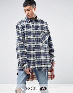 Фланелевая oversize-рубашка с удлиненной кромкой-вставкой Reclaimed Vintage - Темно-синий
