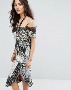 Платье-комбинация с разными принтами и кружевной отделкой Glamorous - Мульти