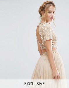 Декорированный кроп-топ с открытой спиной Lace &amp; Beads - Кремовый