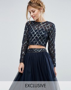 Кроп-топ с переливающейся отделкой Lace &amp; Beads - Темно-синий