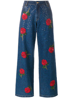 rose embroidered sequin jeans Ashish