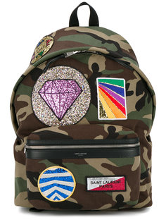 badge embroidered camo backpack Saint Laurent