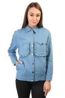 Куртка джинсовая женская The White Pepper Ruffle Detail Oversize Denim With Patches Blue