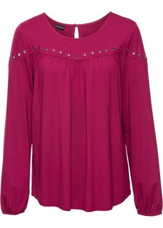 Футболка с длинным рукавом и заклепками (светло-серый меланж) Bonprix