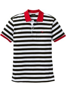 Полосатая футболка-поло Regular Fit (черный/белый в полоску) Bonprix