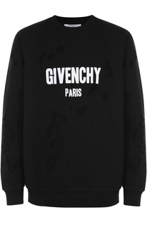 Хлопковый свитшот с контрастной надписью и декоративными потертостями Givenchy