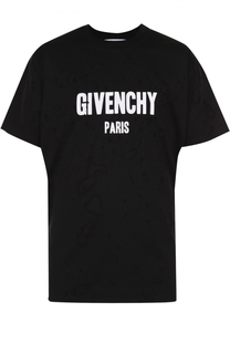 Хлопковая футболка свободного кроя с декоративными потертостями Givenchy