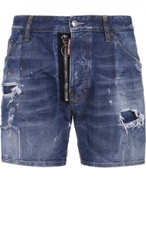 Джинсовые шорты с декоративными потертостями и заплатками Dsquared2