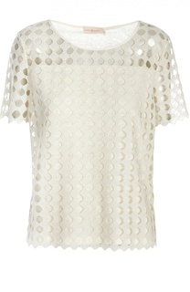 Льняная футболка с перфорацией и круглым вырезом Tory Burch