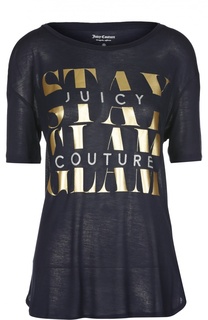 Прямая футболка с удлиненным рукавом и принтом Juicy Couture