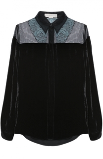 Бархатная блуза прямого кроя с полупрозрачной вставкой Stella McCartney