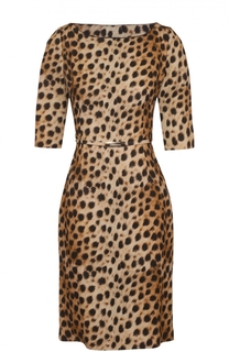 Приталенное платье с леопардовым принтом и поясом Blumarine