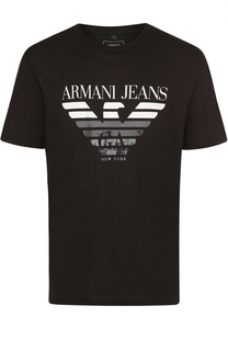 Хлопковая футболка с контрастным принтом Armani Jeans