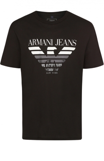 Хлопковая футболка с контрастным принтом Armani Jeans