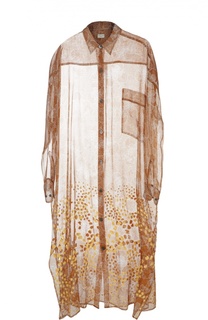 Шелковое полупрозрачное платье-рубашка с ярким принтом Dries Van Noten