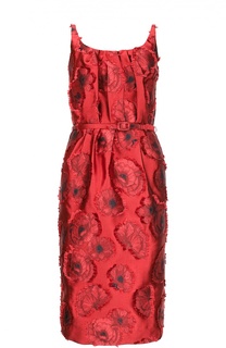 Платье-футляр с вышивкой и вырезом на спине Oscar de la Renta
