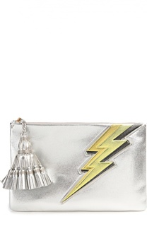 Клатч из металлизированной кожи с аппликацией Anya Hindmarch