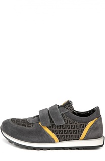 Замшевые кроссовки color block с застежкой велькро Fendi Roma