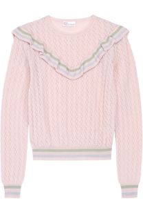 Укороченный пуловер с контрастной отделкой и оборками REDVALENTINO