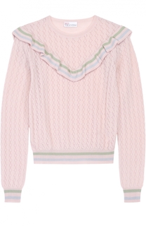 Укороченный пуловер с контрастной отделкой и оборками REDVALENTINO