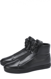 Высокие кожаные кеды без шнуровки Versace