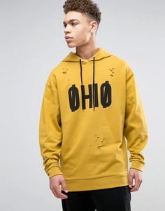 ASOS Oversized Hoodie With Distressing &amp; Print - Желтый