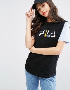 Свободная футболка бойфренда с контрастными рукавами Fila - Синий