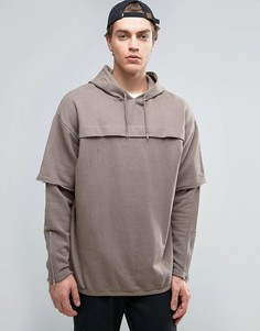 ASOS Oversized Longline Hoodie With Double Layer Sleeves - Коричневый