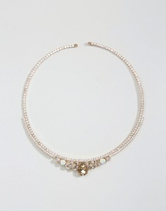 Nylon Gem Embellished Collar Necklace - Серебряный