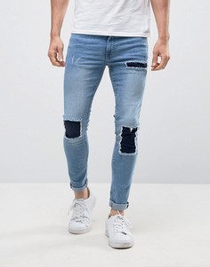 Синие джинсы скинни с заплатками New Look - Синий