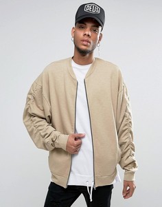 Меланжевая трикотажная куртка-пилот в стиле oversize со сборками на рукавах ASOS - Бежевый