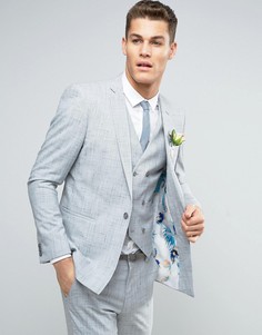 Приталенный пиджак в крапинку с цветочным принтом на подкладке ASOS WEDDING - Серый