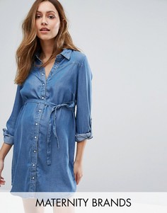 Джинсовое платье-туника для беременных Mamalicious Maternity Cham - Синий Mama.Licious