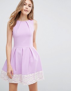 Приталенное платье с кружевным подолом Closet - Фиолетовый