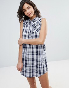 QED London Check Print Shirt Dress - Темно-синий