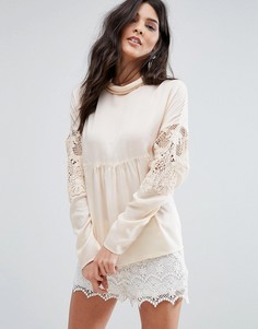 Блузка со сборками и кружевом Vila - Бежевый