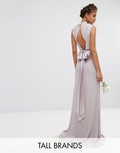 Платье макси с высокой горловиной и бантом TFNC Tall Wedding - Серый