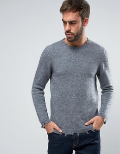 Длинный состаренный джемпер с добавлением шерсти ASOS - Серый